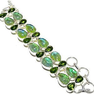 Triplet Fire Opal, Peridot Gemstone German Silver Jewelry Bracelet 7-8"